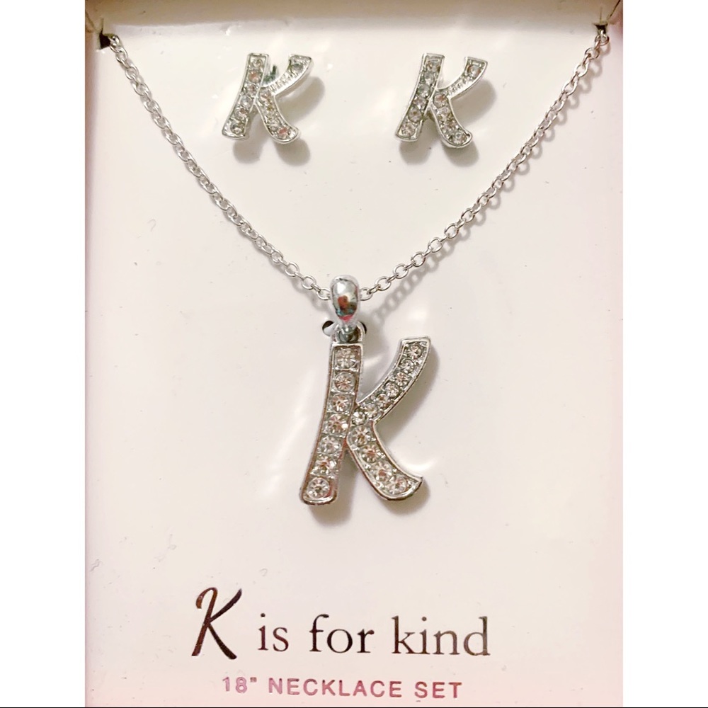 Initial K the earrings and necklace set.
